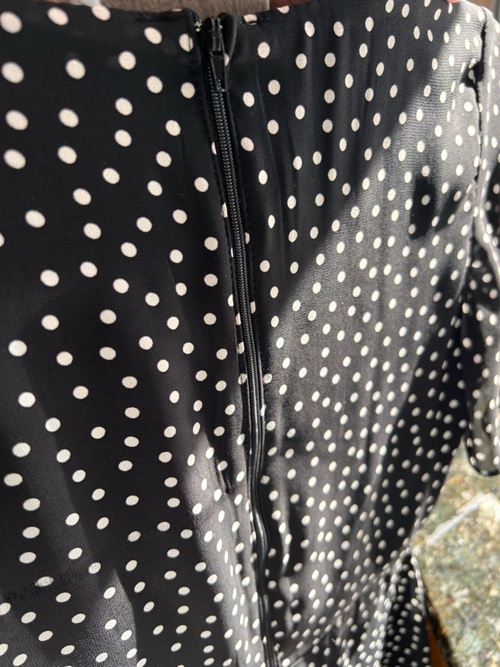 My Michelle Polka Dot Faux Wrap Skater Dress. Flutter Sleeve. Feminine. Retro. - Picture 10 of 12